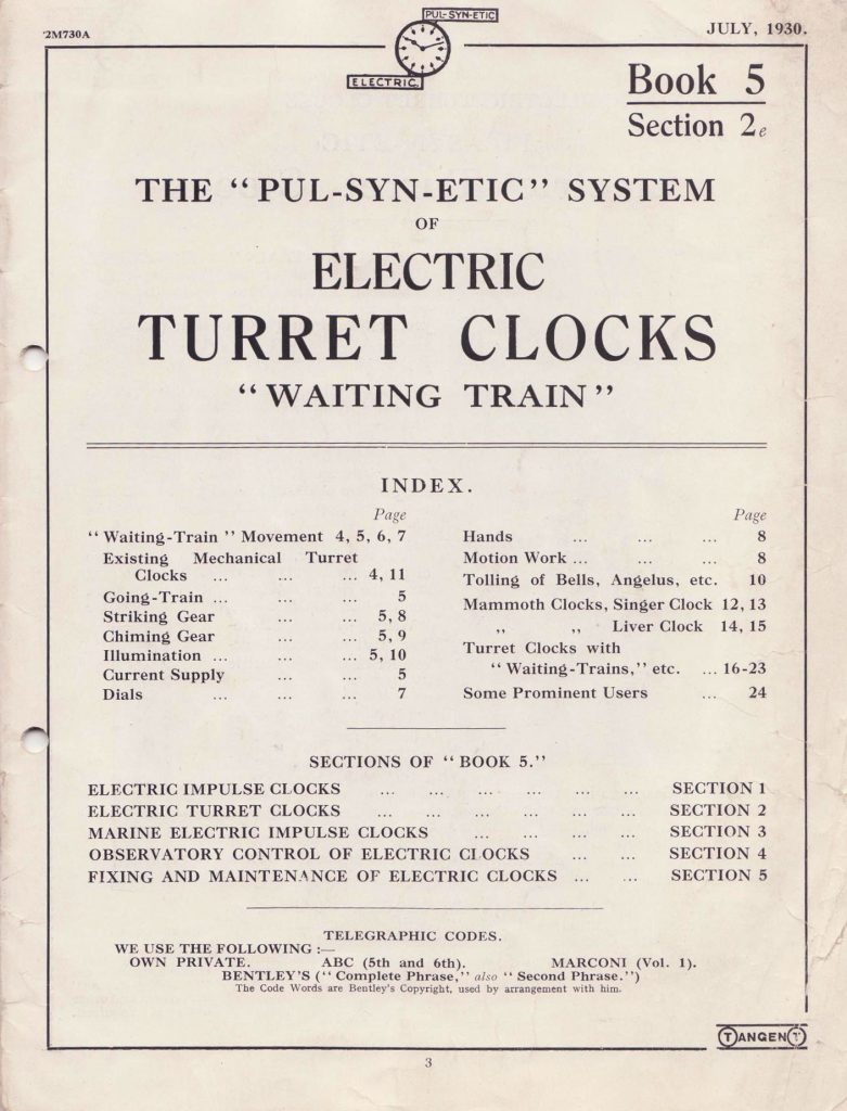Gents’ of Leicester The Pul-Syn-Etic System Of Electric Turret Clocks Waiting Train Brochure Book 5 Section 2