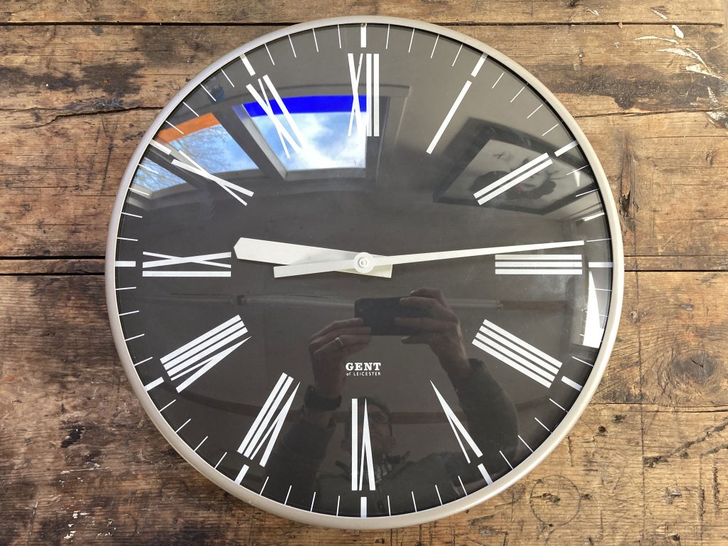 Gents’ of Leicester Black Face Synchronous Clock. 12 Inch. Selected for the Design Centre London.